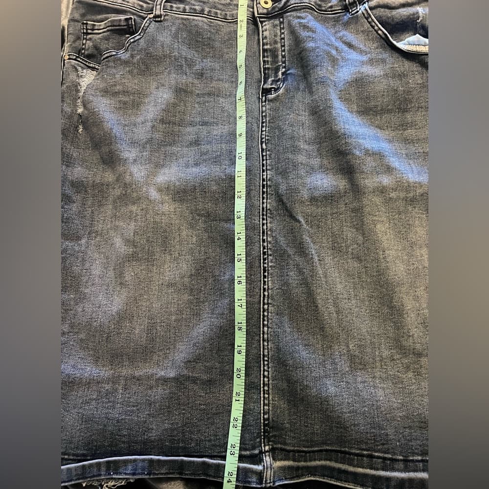 Jupe De Abby Midi Jean Skirt Sz 3XL Stretchy with Distressed Details - Thumbnail 4