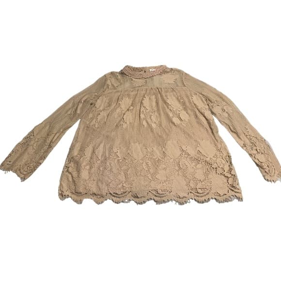 Women Ultra Pink Tan Lace Top Blouse Size XL - Thumbnail 2