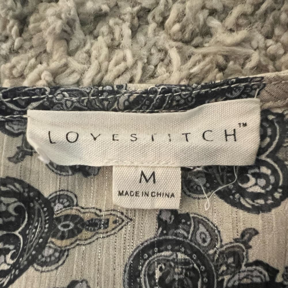 Love Stitch Blue Ivory Faux Wrap Top Size M - Thumbnail 6