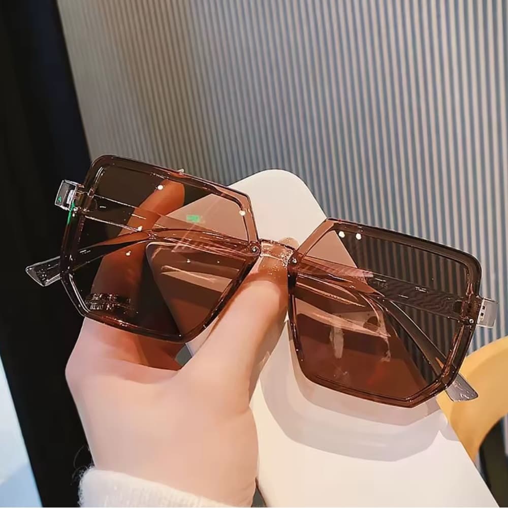 NWOT Men/Women Big Frame Brown Sunglasses Polygon Retro Trendy