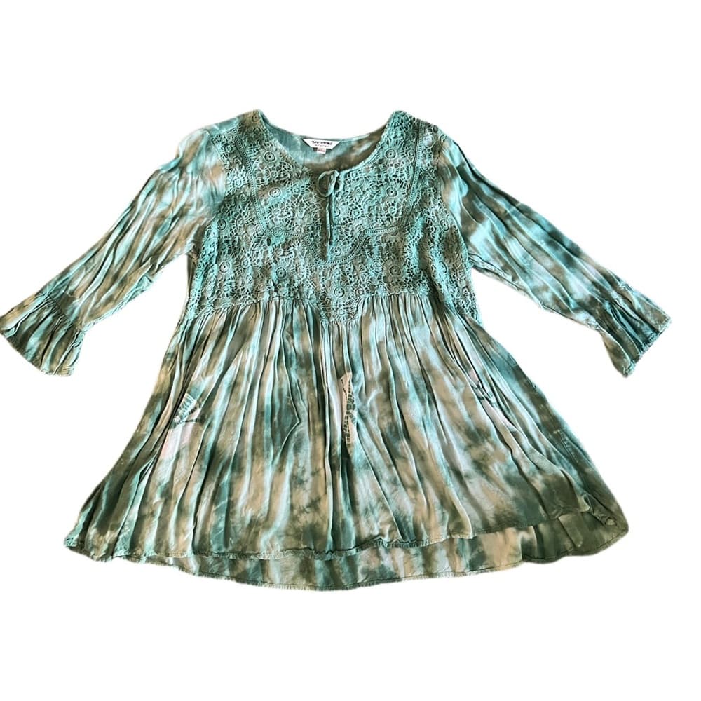 Tantrums Top Lacey Ruffled Boho Size L Tie Dye Pullover