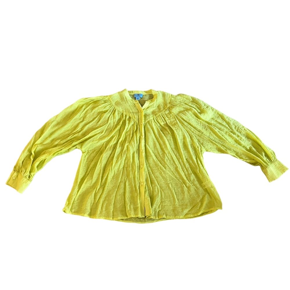 CeCe yellow green button up top size M
