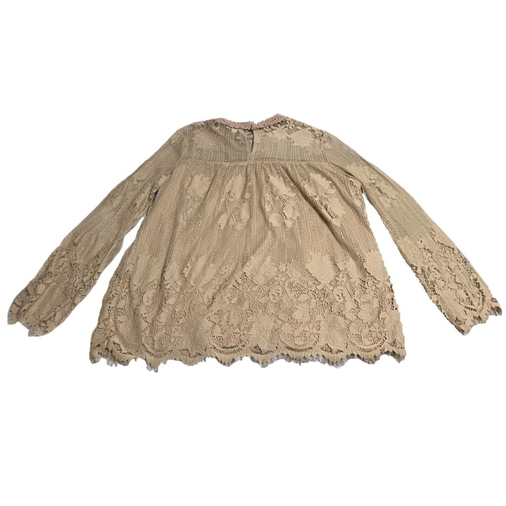 Women Ultra Pink Tan Lace Top Blouse Size XL - Thumbnail 3