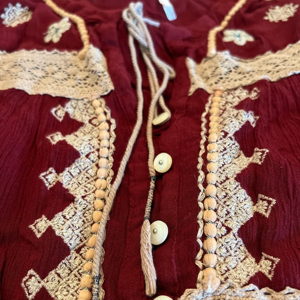 FREE PEOPLE burgundy embroidered top size S|P - Thumbnail 5
