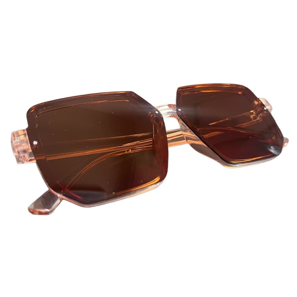NWOT Men/Women Big Frame Brown Sunglasses Polygon Retro Trendy - Thumbnail 3