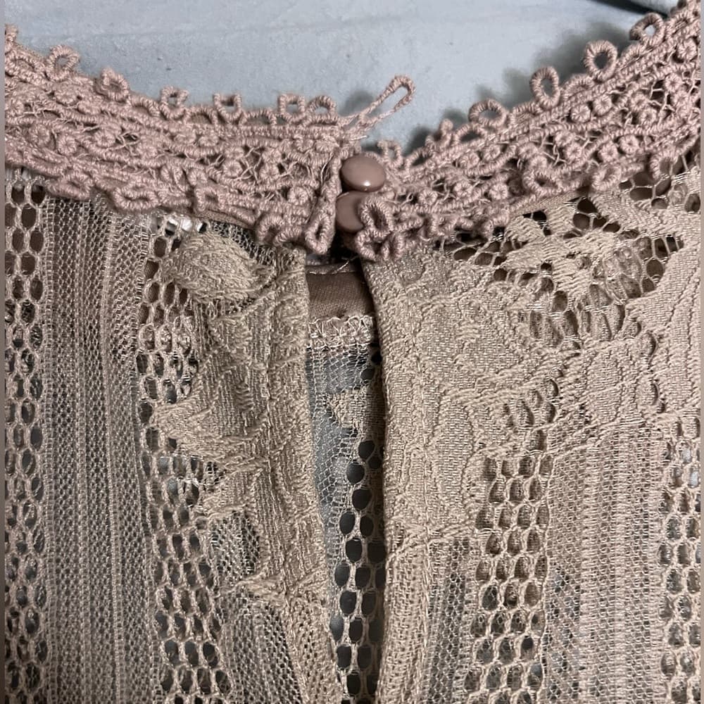 Women Ultra Pink Tan Lace Top Blouse Size XL - Thumbnail 9