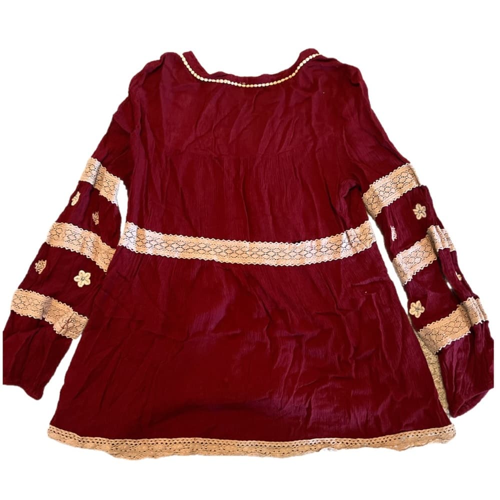 FREE PEOPLE burgundy embroidered top size S|P - Thumbnail 3