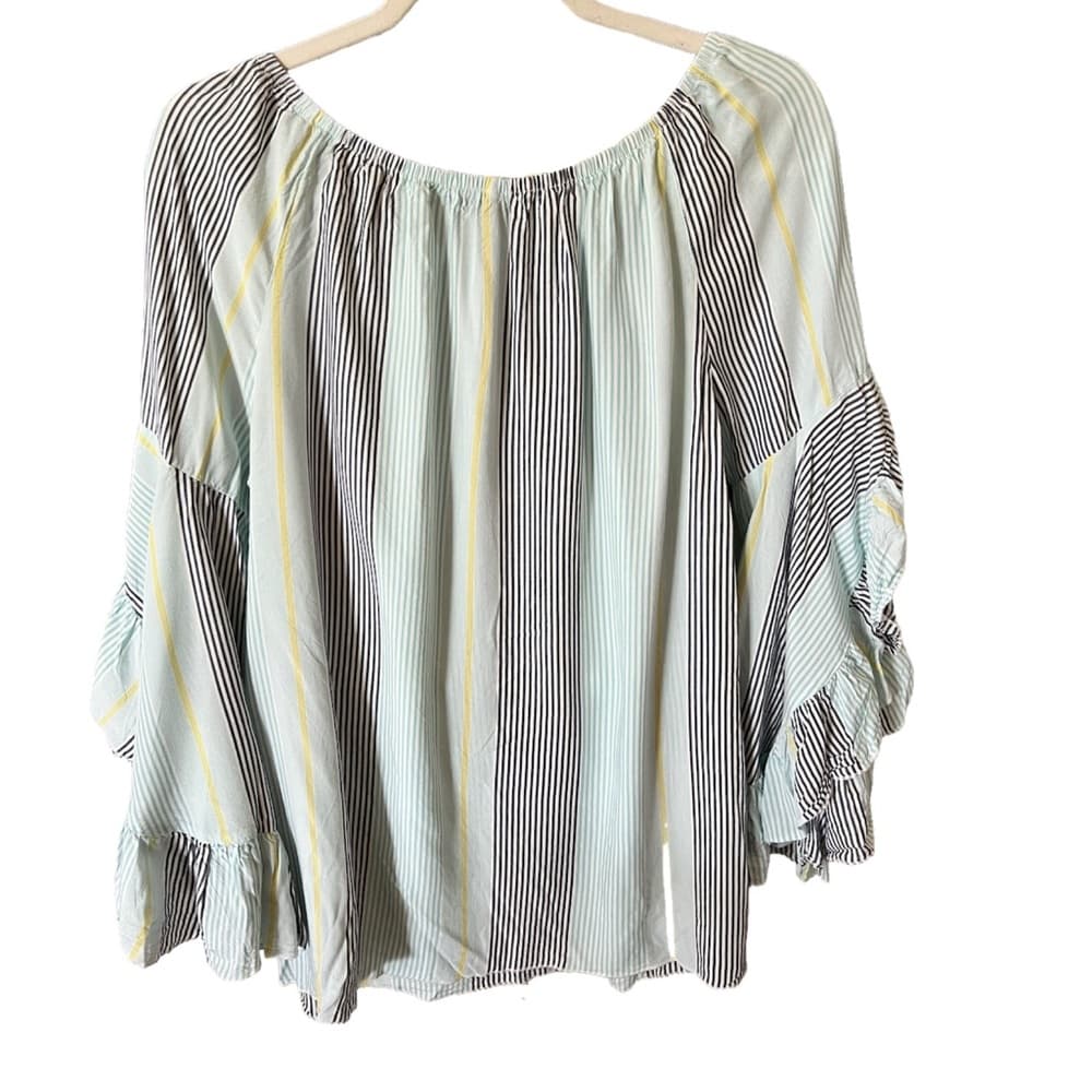 Fever blouse size L with elastic neckline and pogoda style frill sleeves