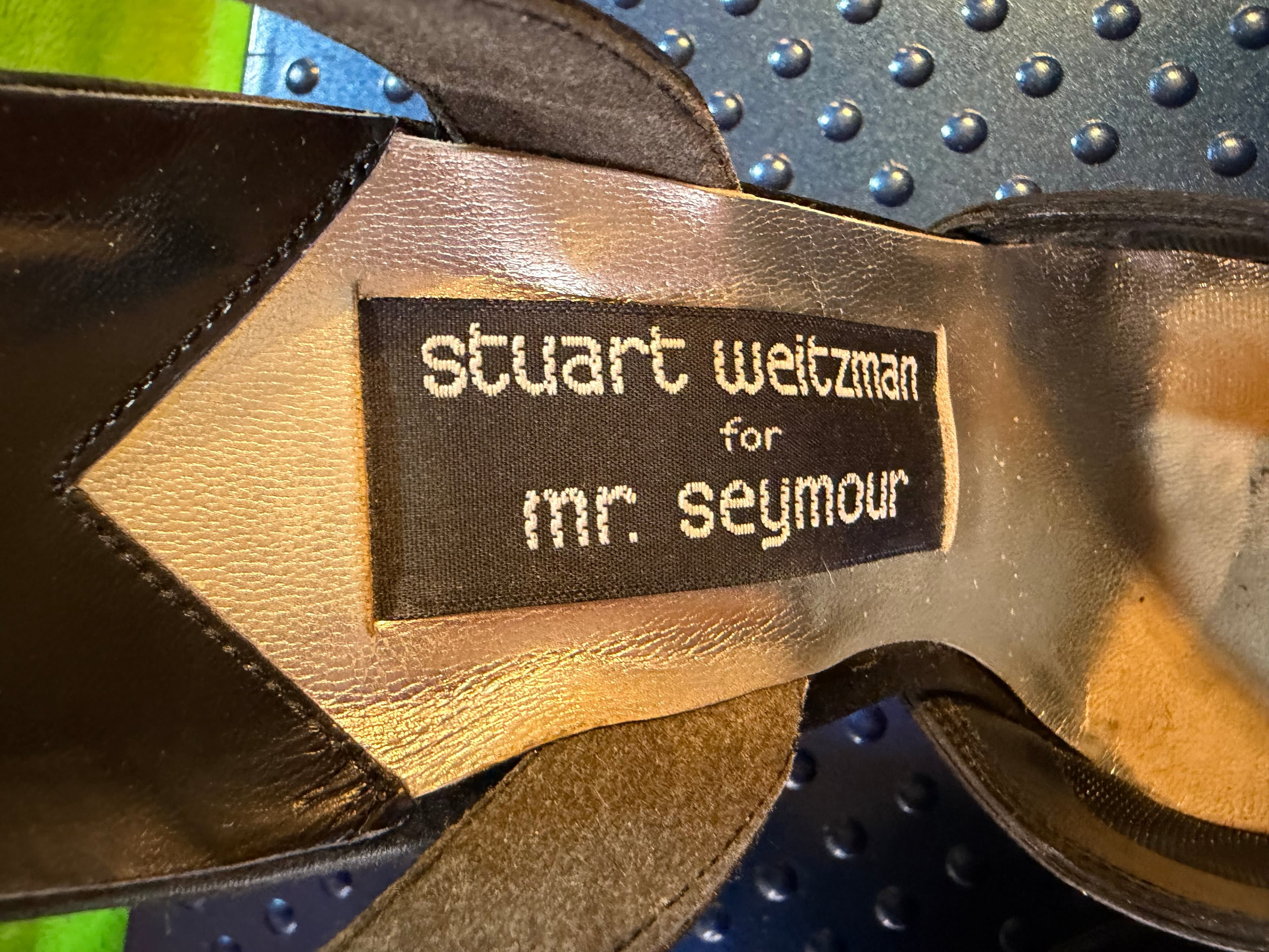 Vtg Stuart Weitzman Mr Seymour Black Satin Rhinestone Slingback Sz 9.5N - Thumbnail 5