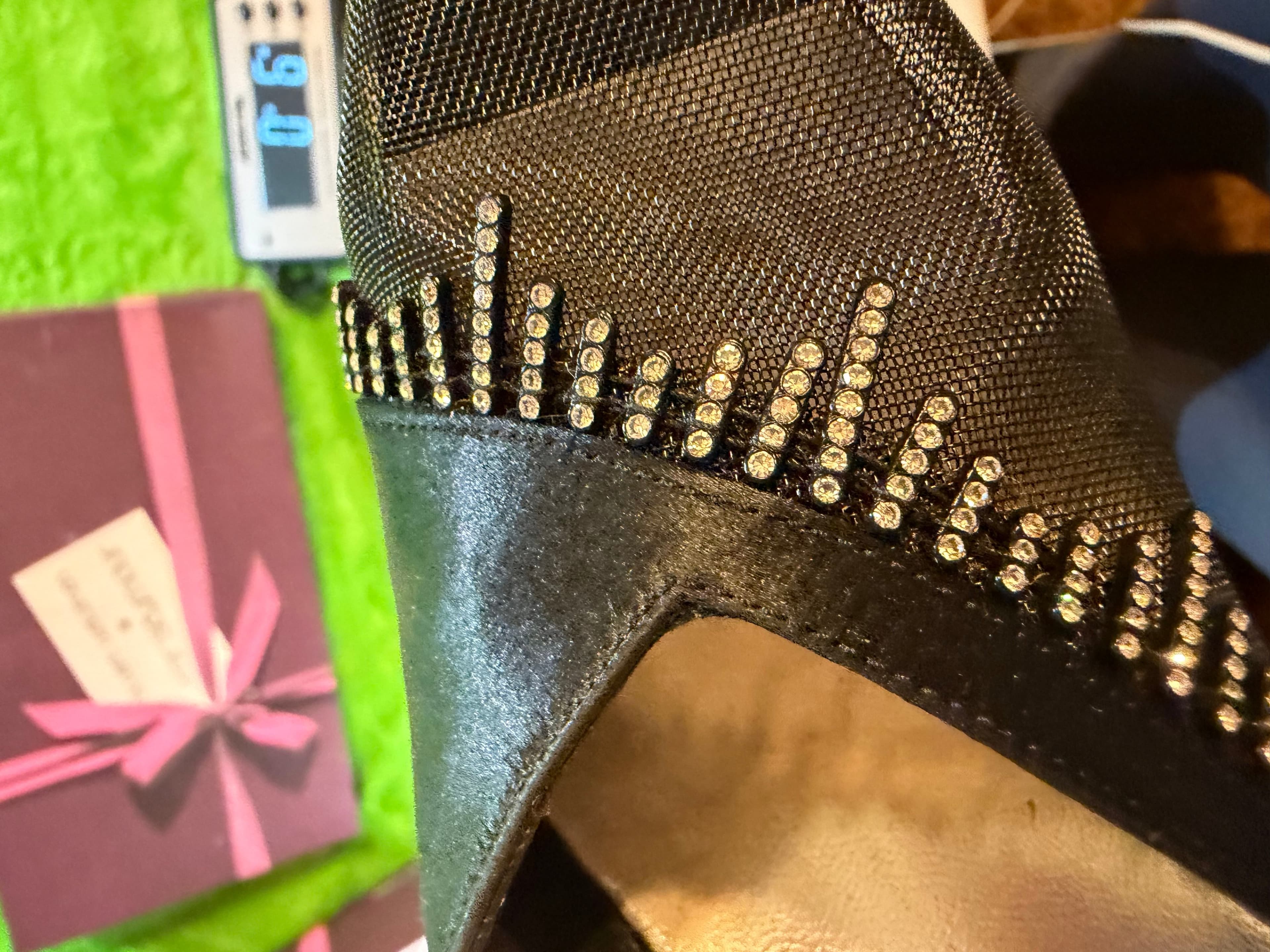 Vtg Stuart Weitzman Mr Seymour Black Satin Rhinestone Slingback Sz 9.5N - Thumbnail 11