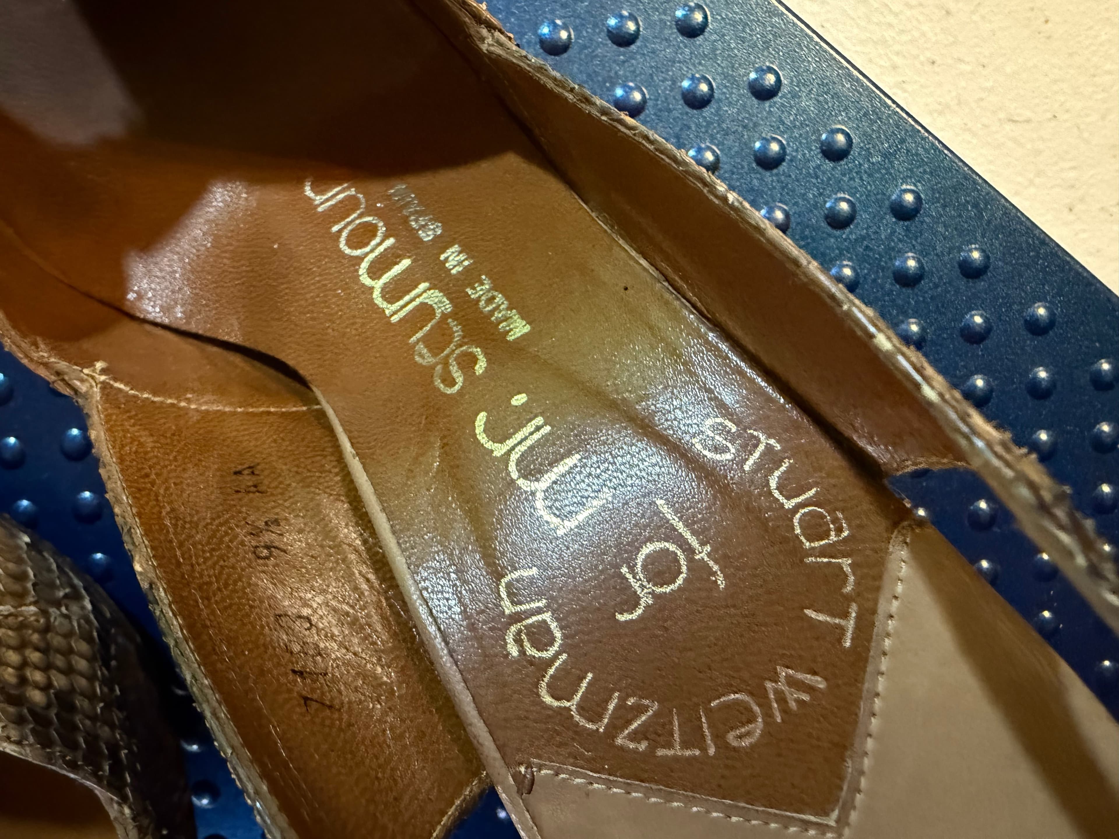 Vtg Stuart Weitzman Mr Seymour Snakeskin Peep Toe Slingback Sz 9.5AA - Thumbnail 9