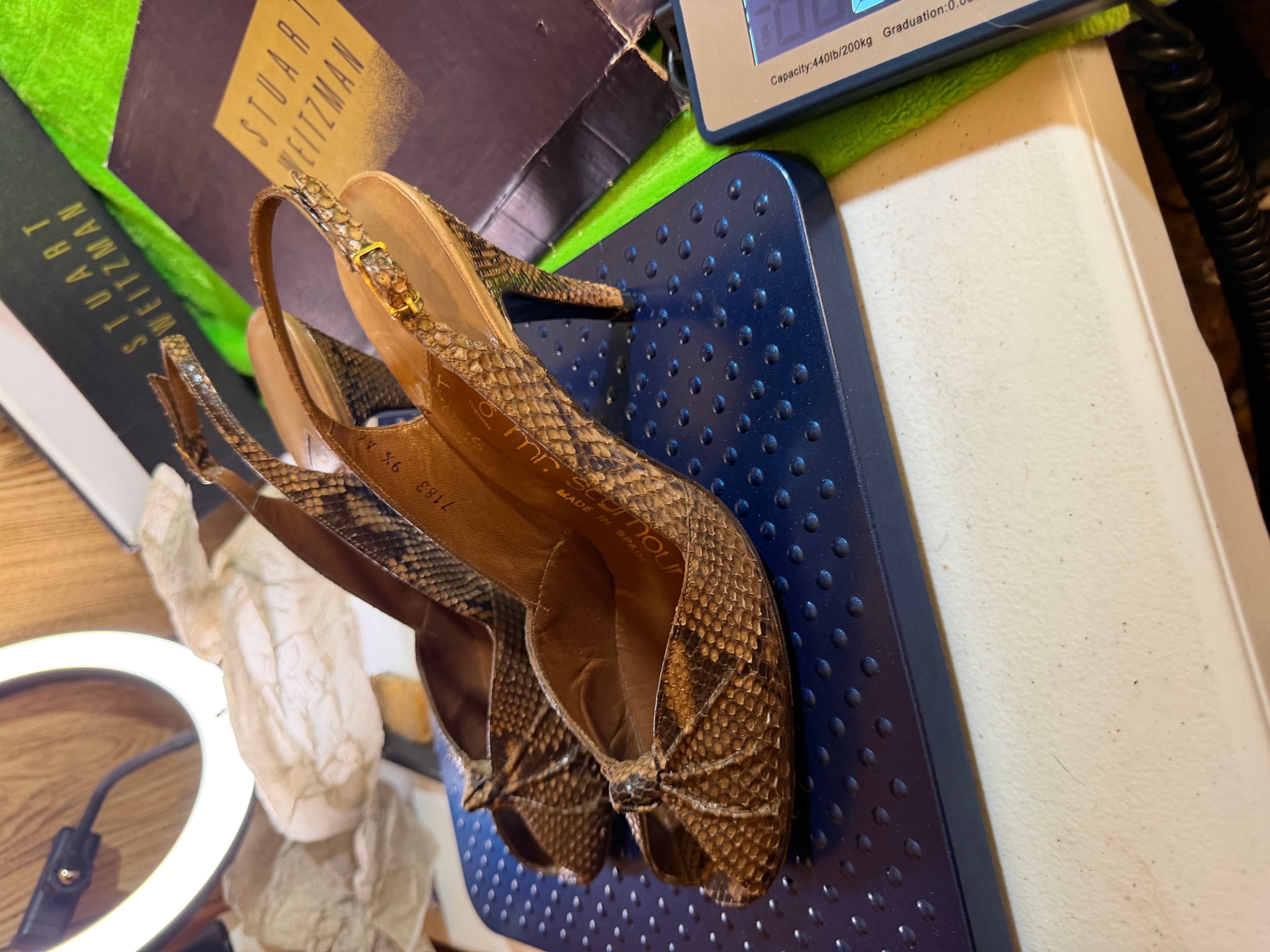 Vtg Stuart Weitzman Mr Seymour Snakeskin Peep Toe Slingback Sz 9.5AA - Thumbnail 6