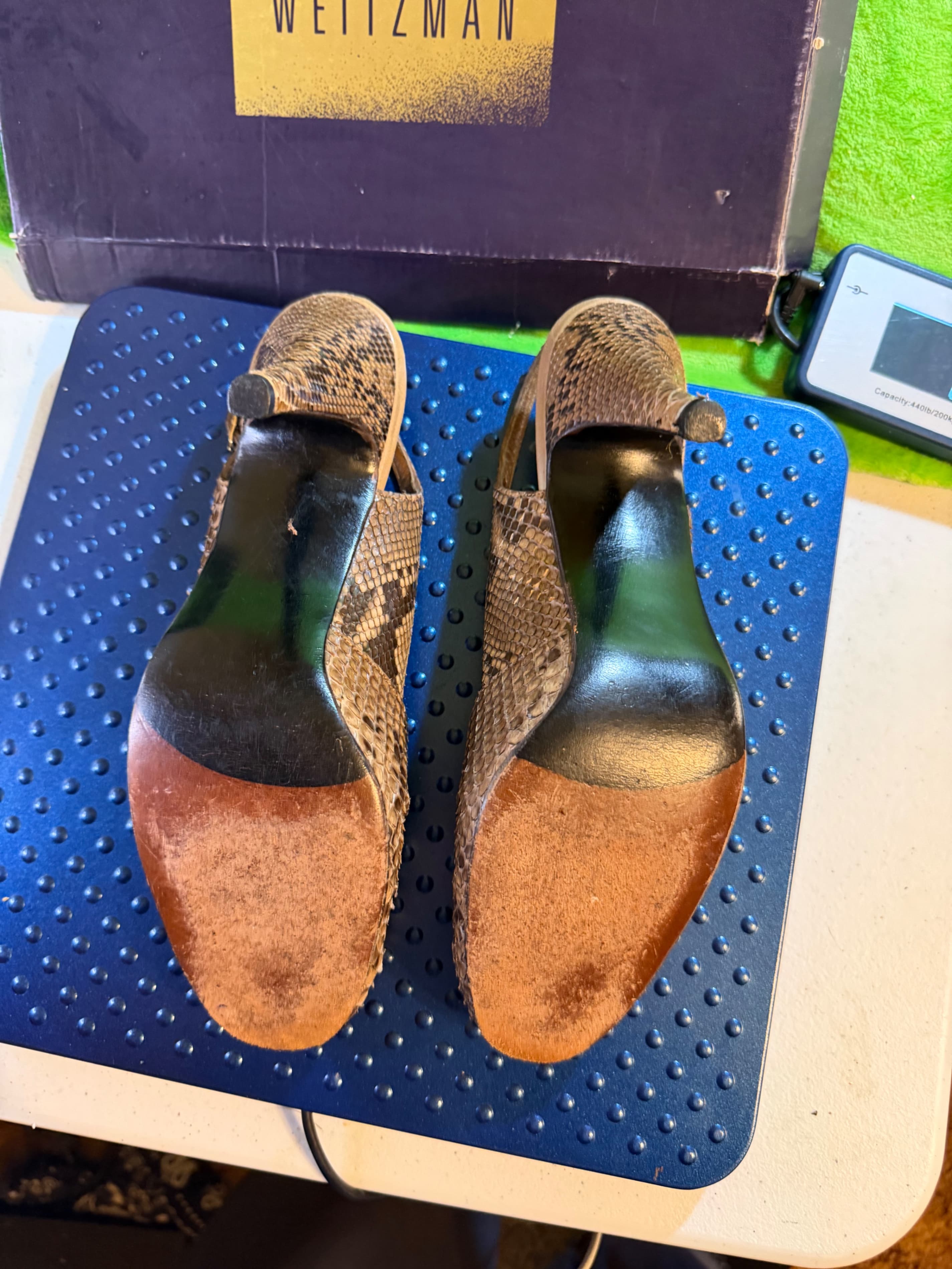 Vtg Stuart Weitzman Mr Seymour Snakeskin Peep Toe Slingback Sz 9.5AA - Thumbnail 11