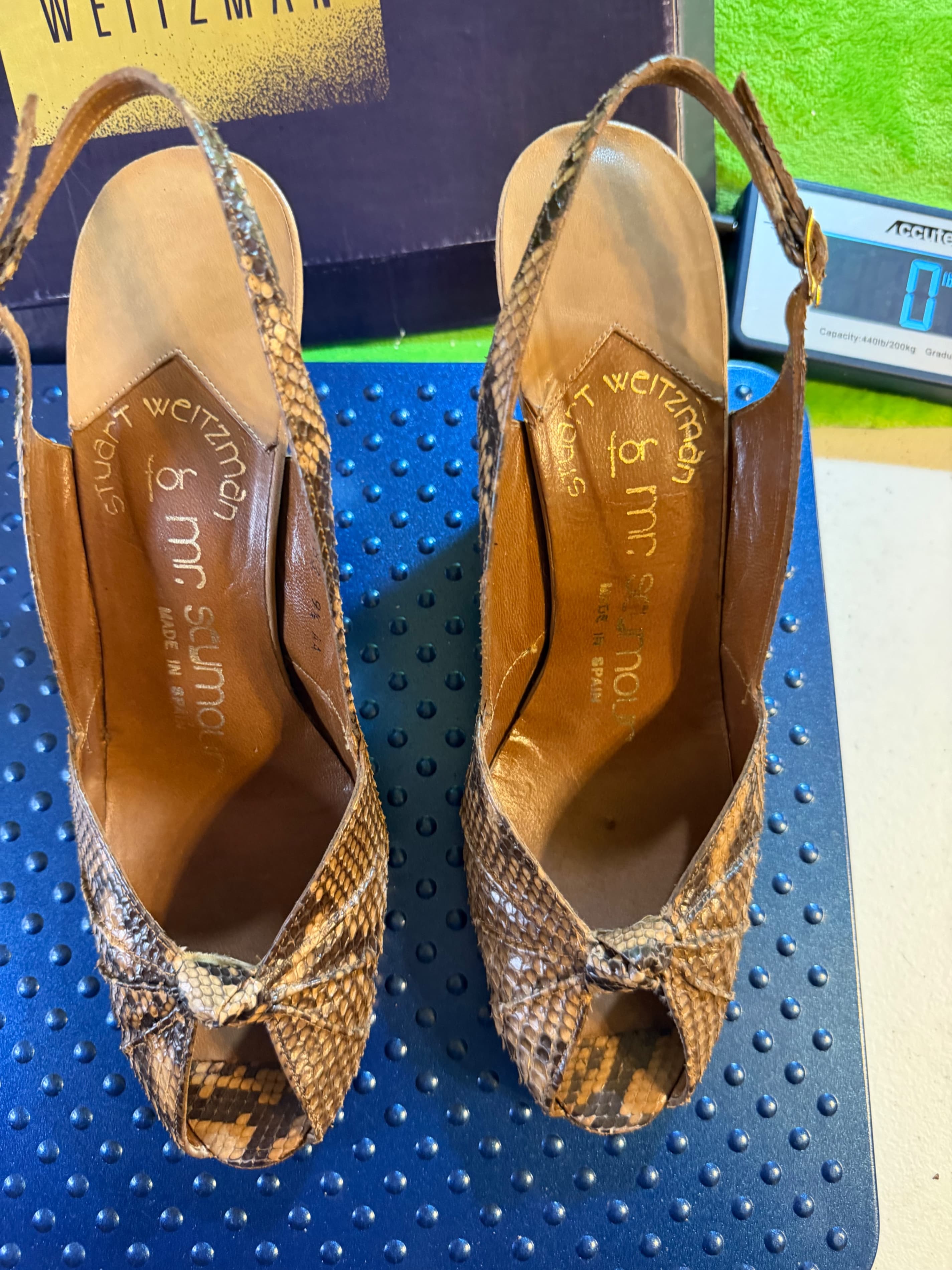 Vtg Stuart Weitzman Mr Seymour Snakeskin Peep Toe Slingback Sz 9.5AA - Thumbnail 3