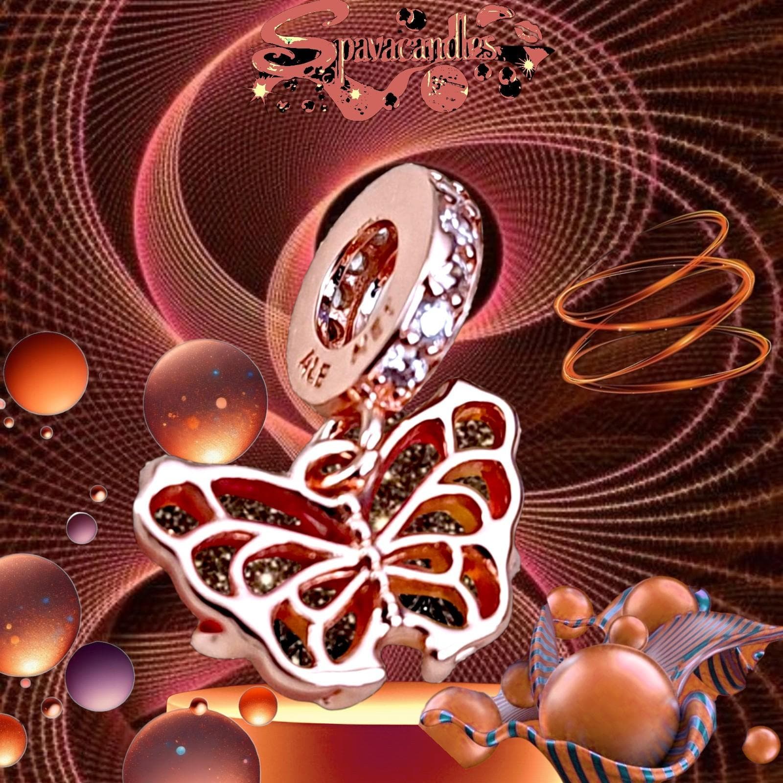 PANDORA Pink & Yellow Murano Glass Butterfly Charm features a slide closure and is made of 14k Rose Gold plated - Thumbnail 3
