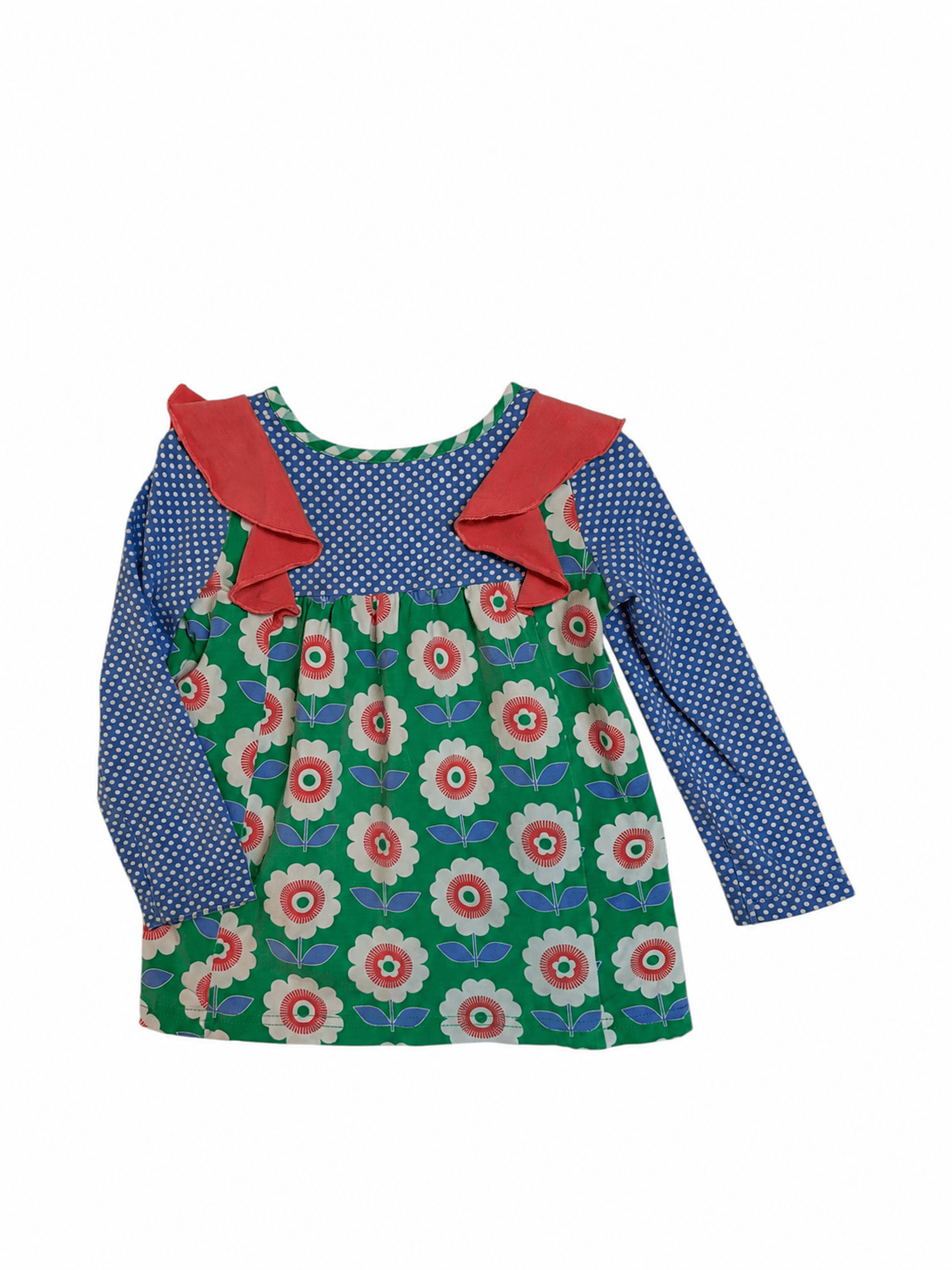 Girls' Shrimp and Grits Kids Floral Long Sleeve Top with Polka Dot Sleeves Size 2-3T - Thumbnail 2
