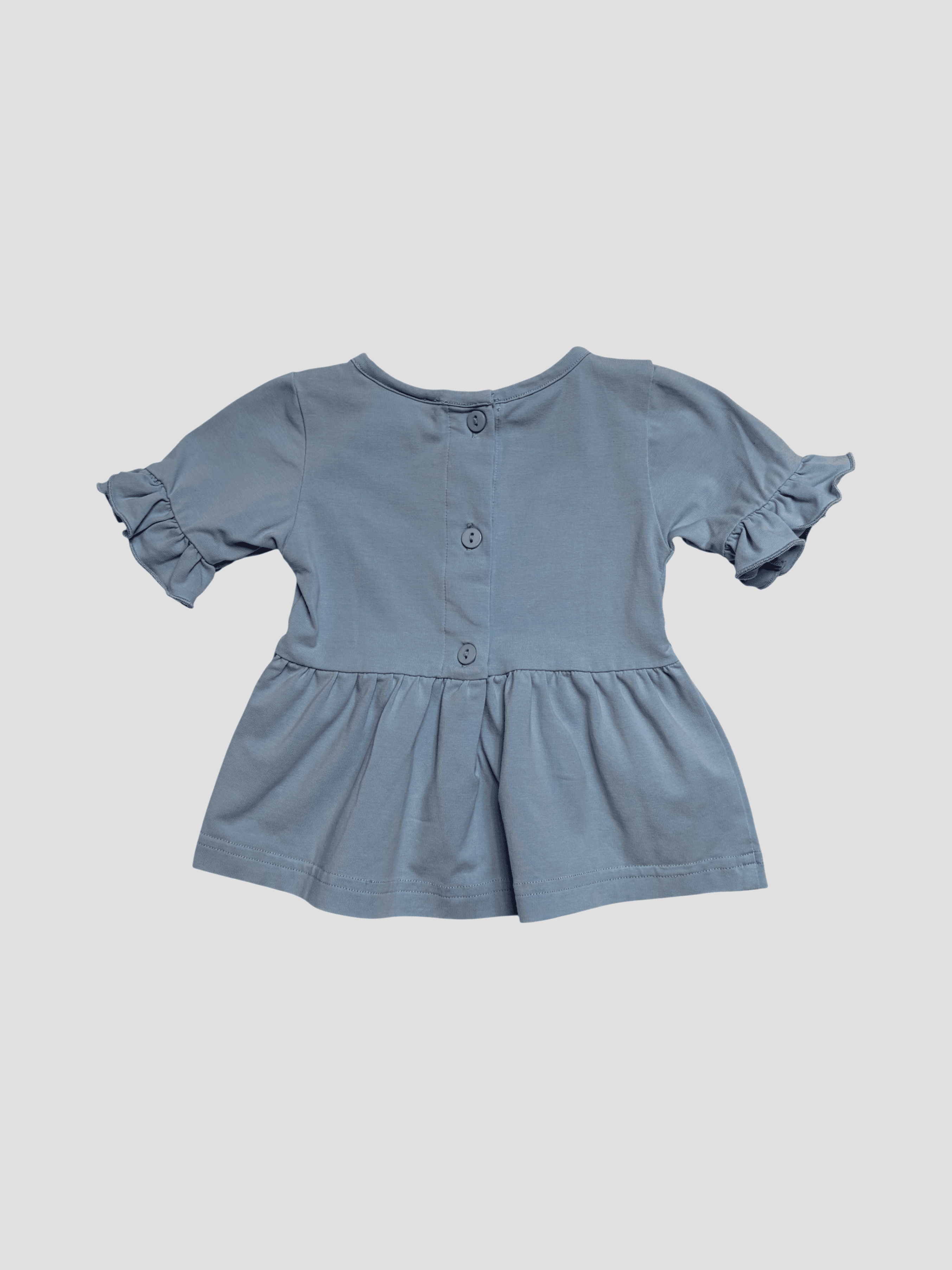 Smocking Dog Size 3 months Blue Ruffle Sleeve Top with Pumpkin Appliqué - Thumbnail 2