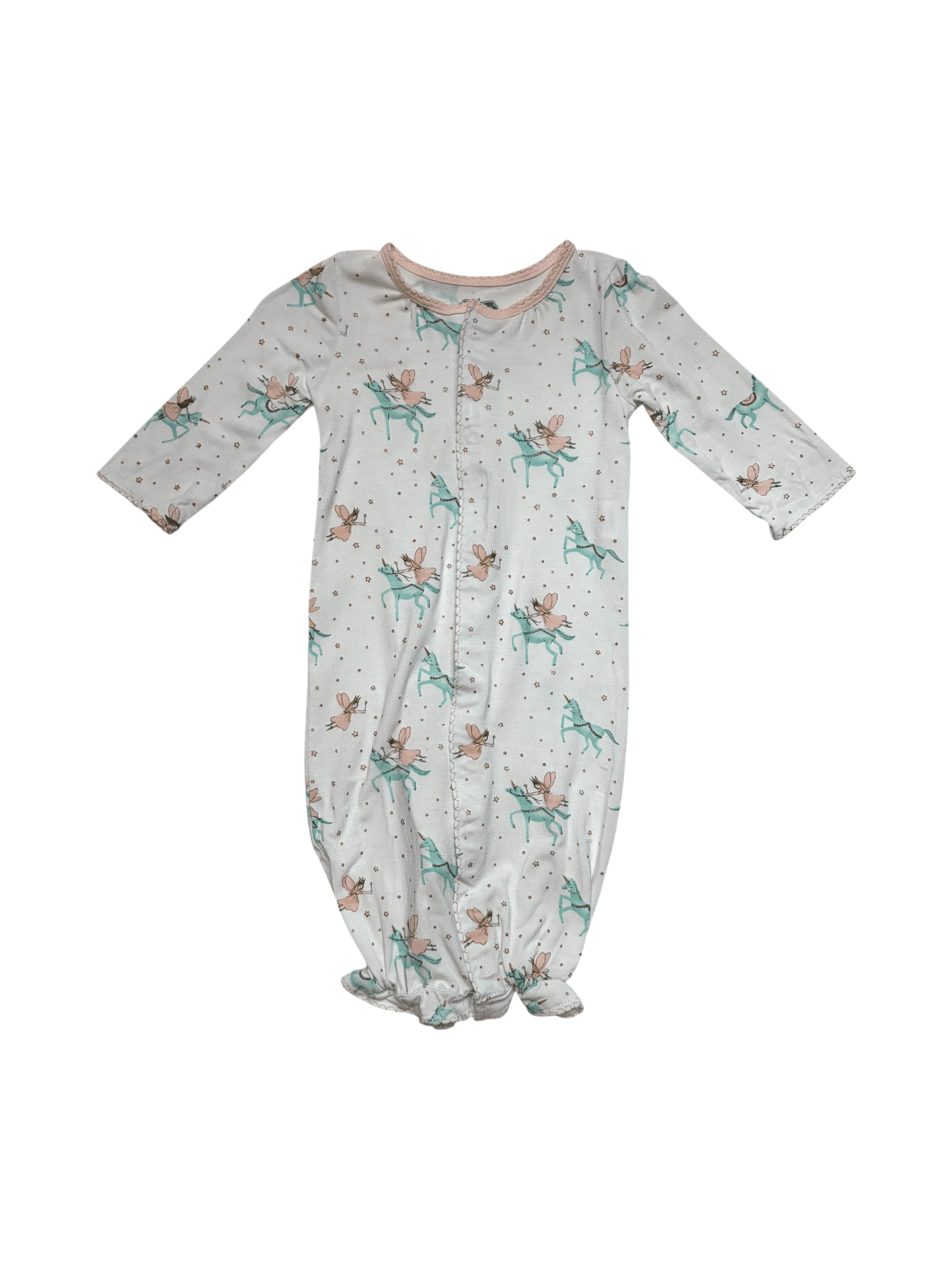 Mudpie girls 0-3 months Baby Convertible Romper/Gown Unicorn Fairy Print - Thumbnail 4