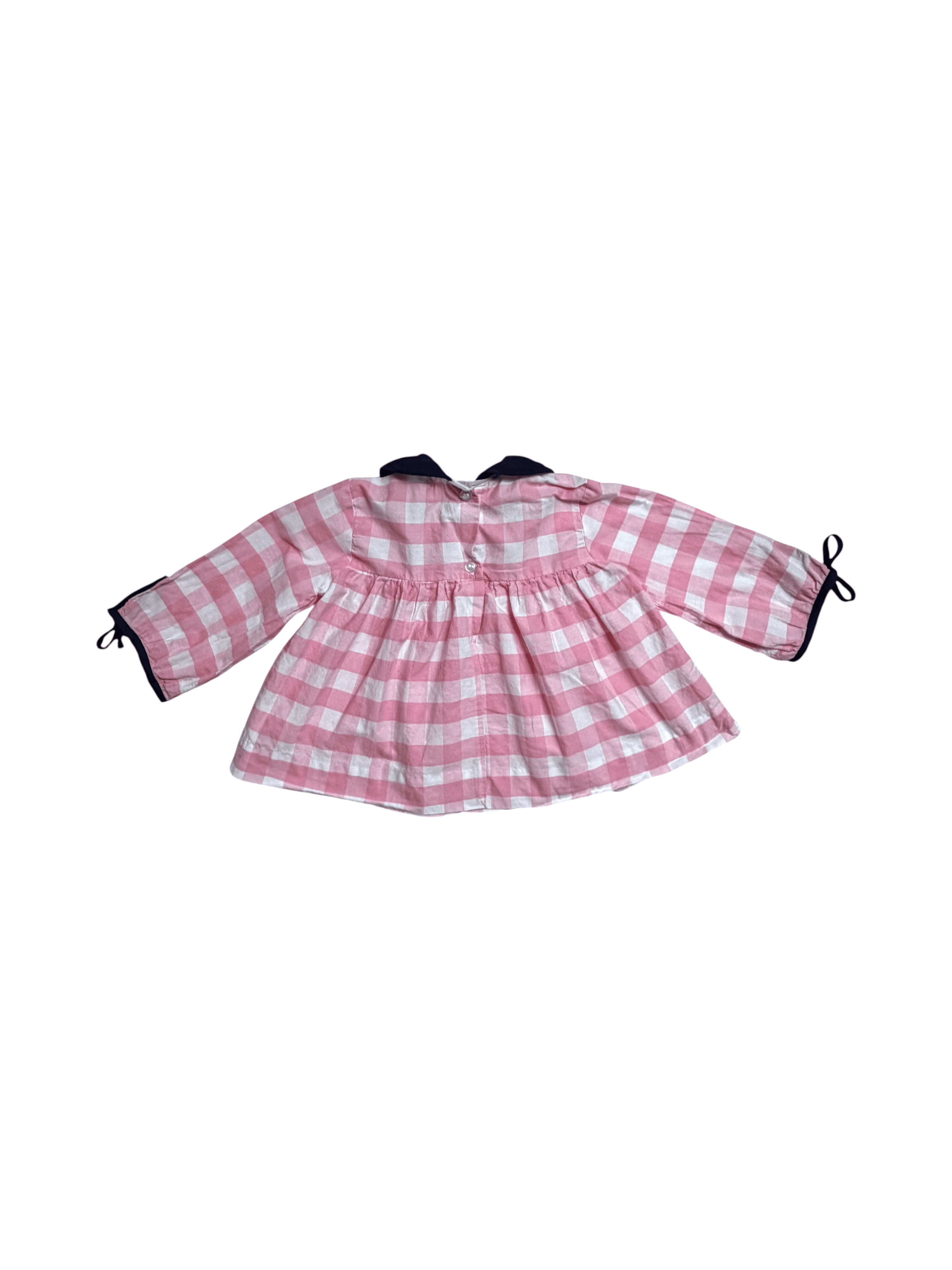 Classic Whimsy size 9 months Pink Gingham Top with Navy Trim - Thumbnail 2