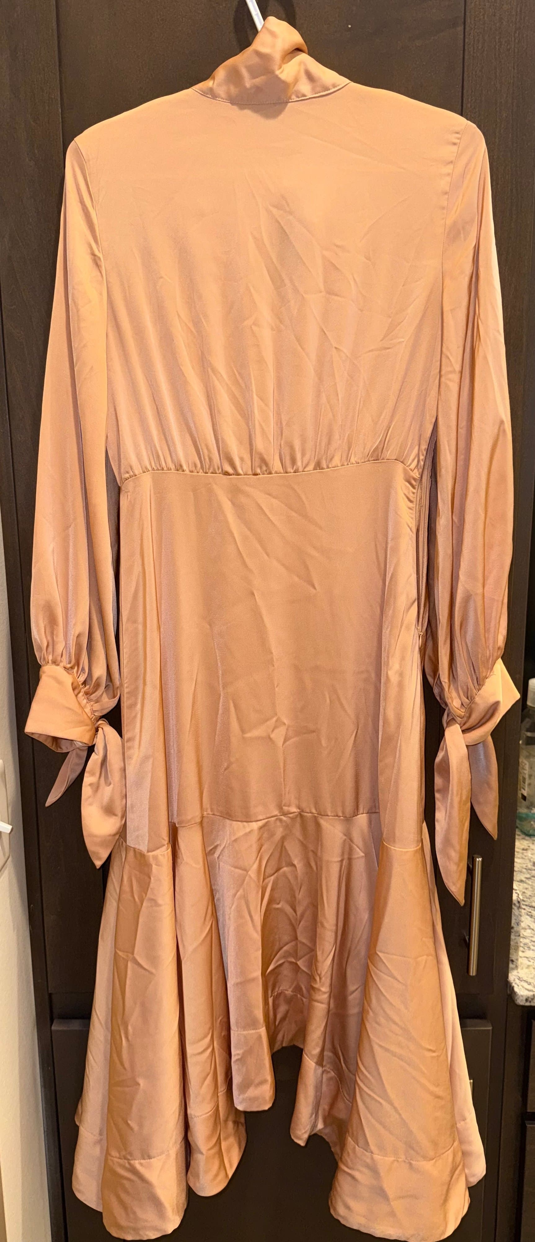 Shein Peach Button-Down Dress with Bow Tie Neck Size S - Thumbnail 2