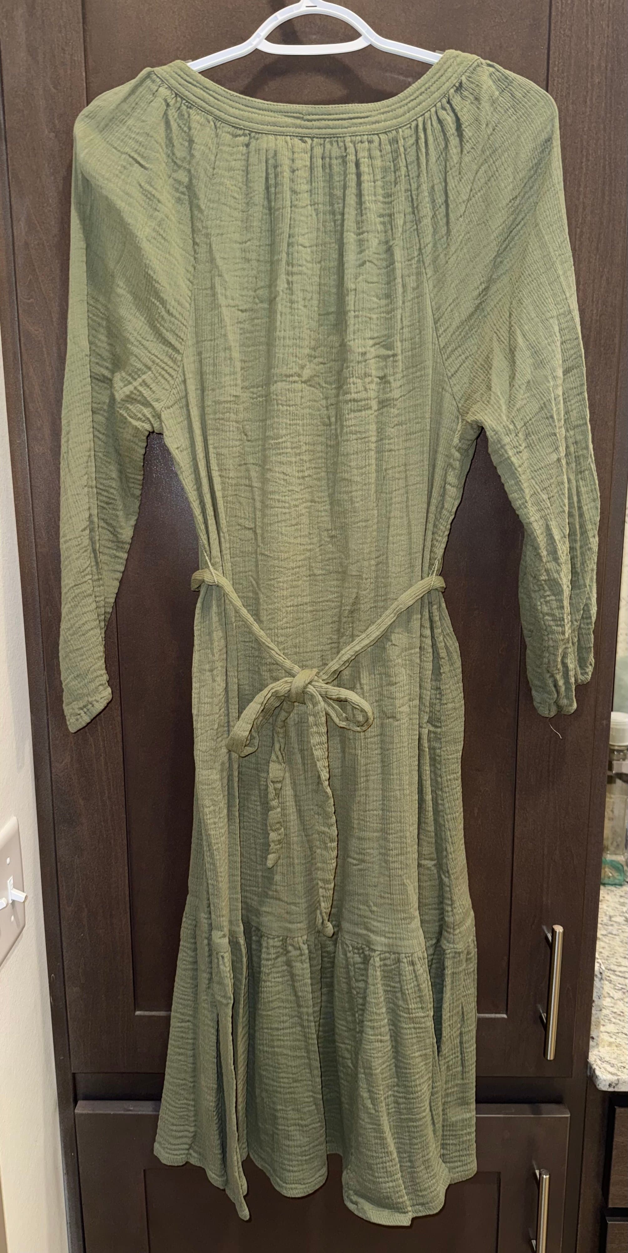 Lucky Brand Green Long Sleeve Midi Dress with Belt Size M - Thumbnail 2