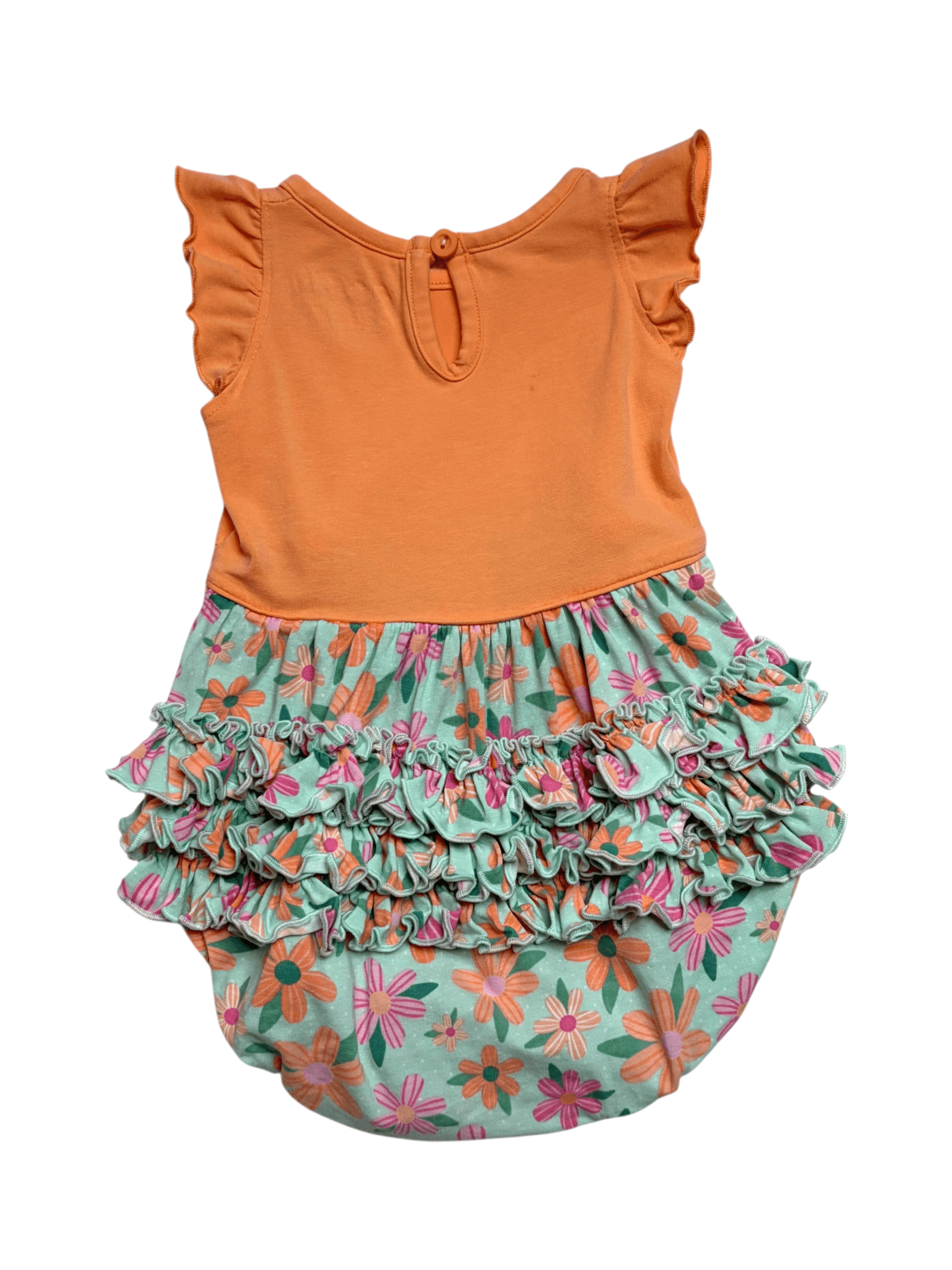 Ruffle Butts size 0-3 months floral Baby Romper with Orange Top - Thumbnail 2