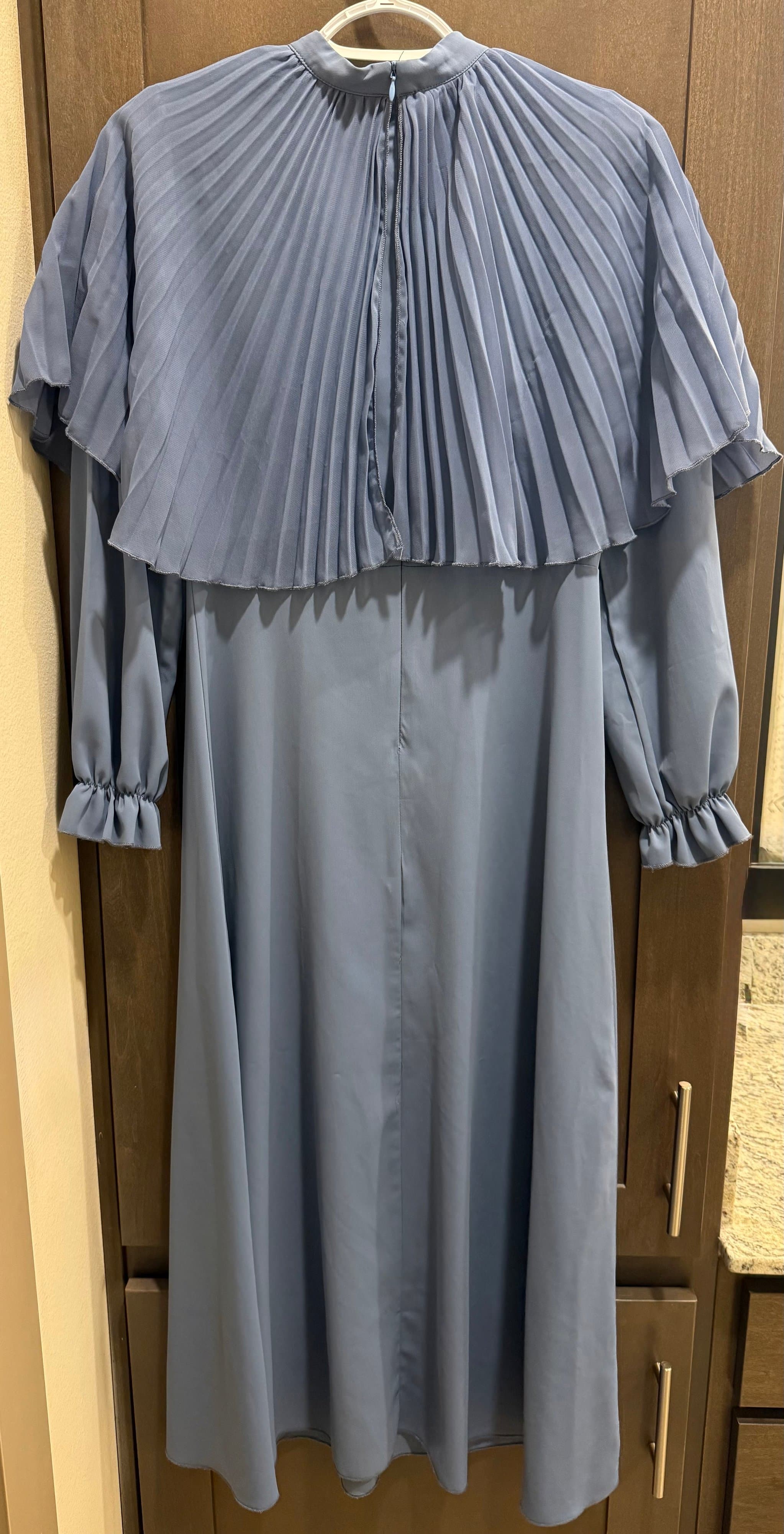 Shein Blue Pleated Cape Dress Size 4 - Thumbnail 4