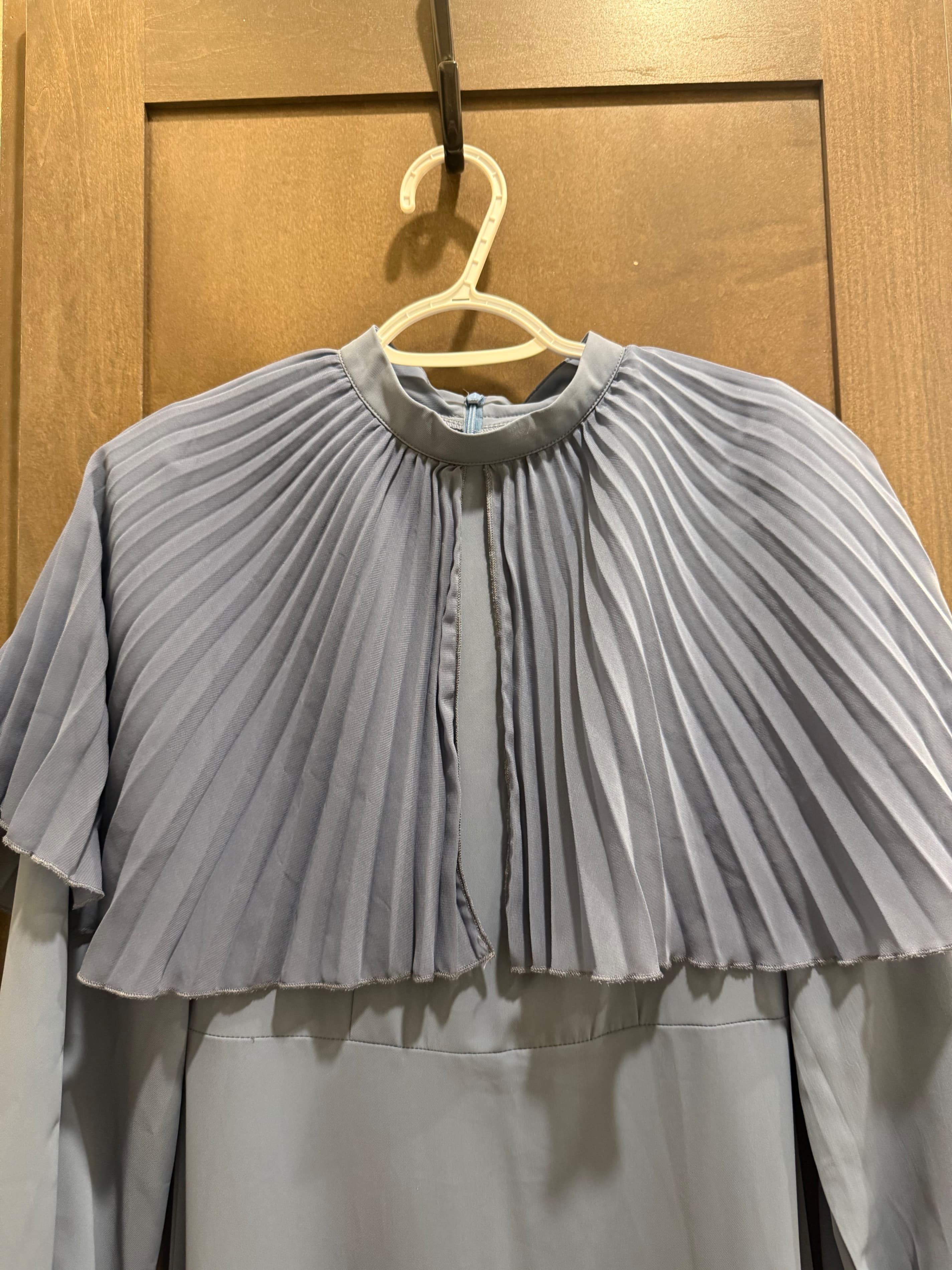 Shein Blue Pleated Cape Dress Size 4 - Thumbnail 2