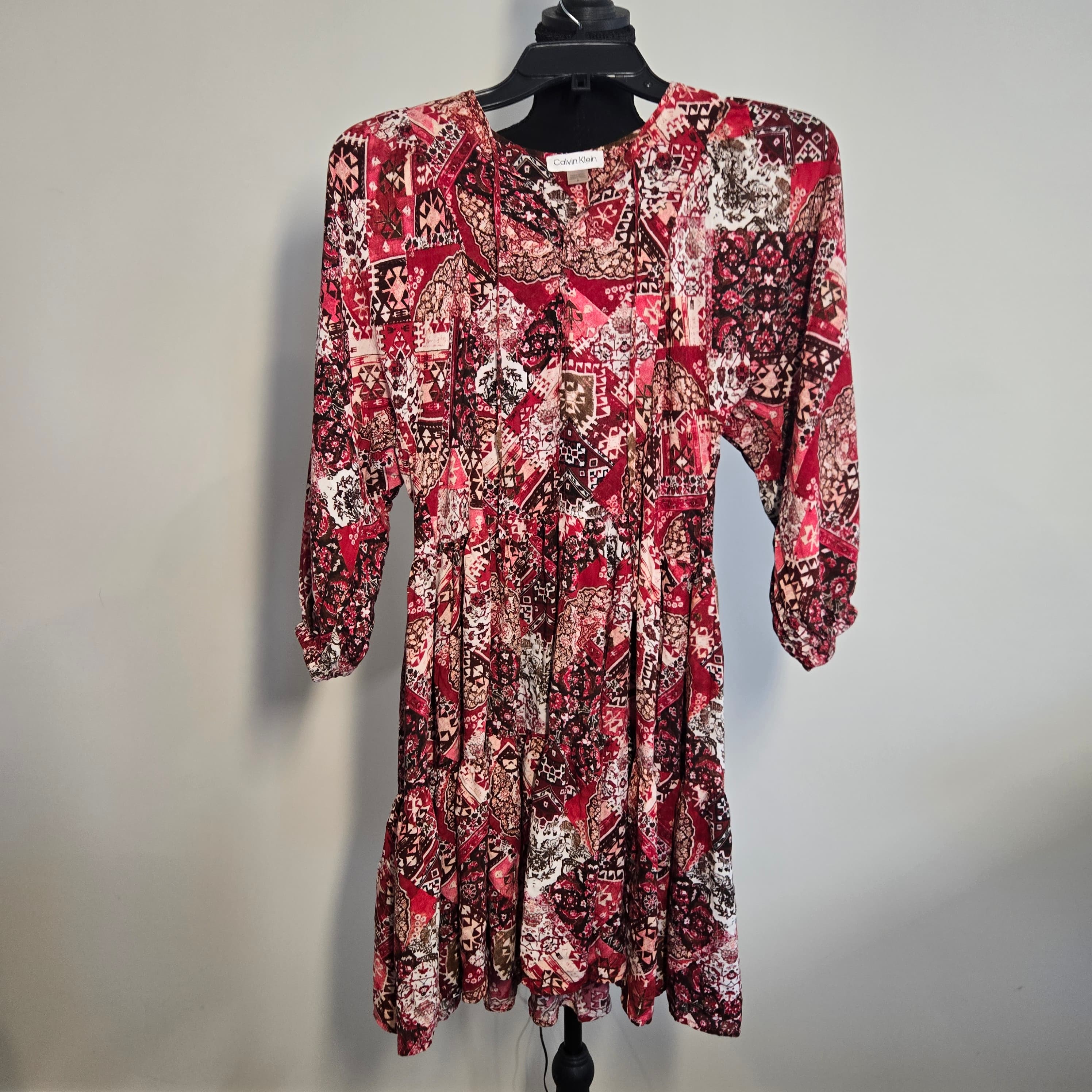 Calvin Klein Bohemian Long Sleeve Patchwork Dress Size 2