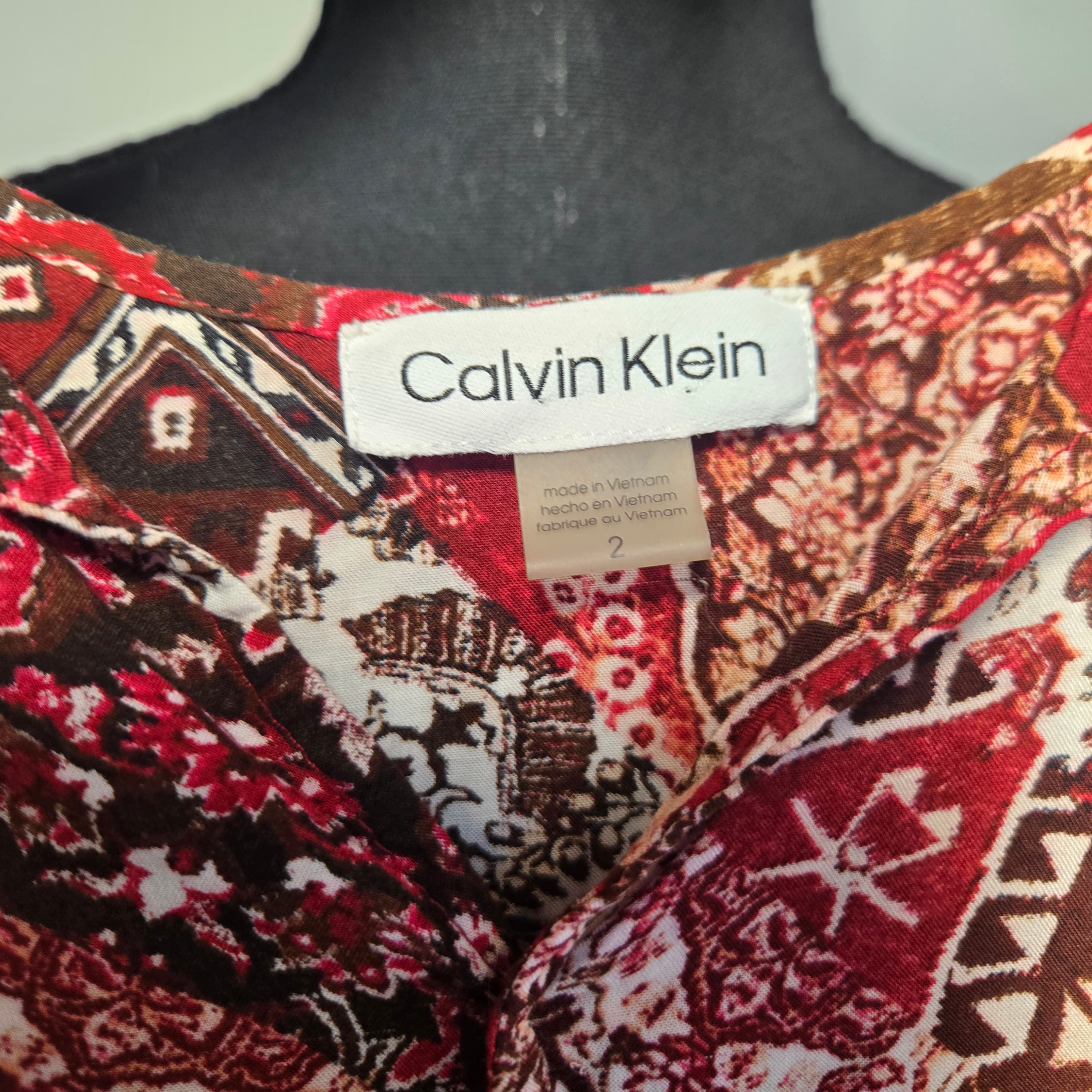 Calvin Klein Bohemian Long Sleeve Patchwork Dress Size 2 - Thumbnail 4