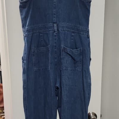 Aerie Women's Denim Jumpsuit Sleeveless Button Front Straight Leg Pockets Size L - Thumbnail 3