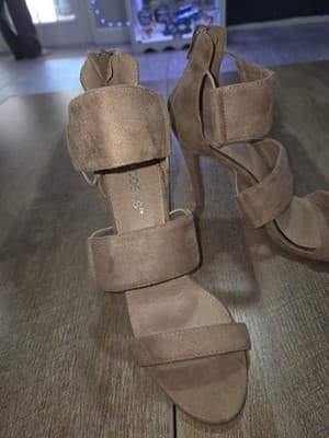 Jacobies Women's Tan Suede High Heel Sandals - Thumbnail 3