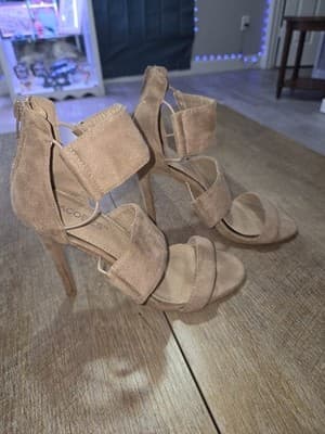 Jacobies Women's Tan Suede High Heel Sandals