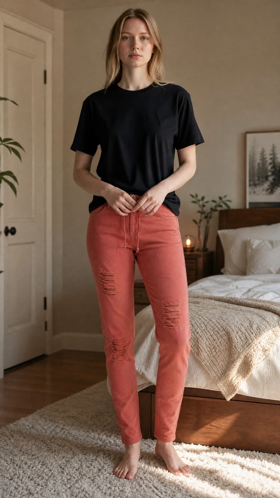 Ling Collection Pink Size Large Women's Stretchy Pants Elastic Waist Pockets