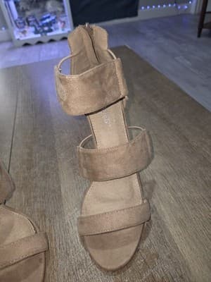 Jacobies Women's Tan Suede High Heel Sandals - Thumbnail 4