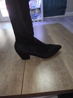 Black Suede Over-the-Knee Pointed Toe Boots with Tie Top - Thumbnail 2
