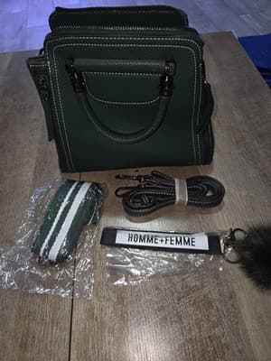 Homme and Femme Leather Cross Body Bag Women's Green with Gold Hardware