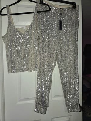 Cable & Gauge Women's Sequined Matching Top and Bottom Set Size Large NWT - Thumbnail 4