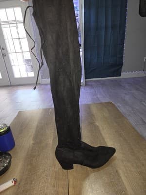 Black Suede Over-the-Knee Pointed Toe Boots with Tie Top