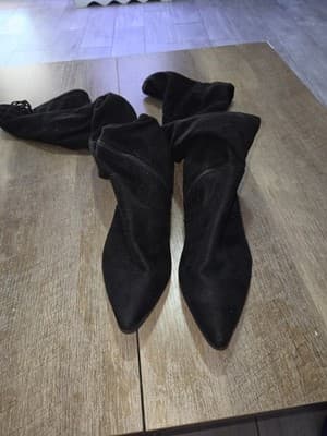 Black Suede Over-the-Knee Pointed Toe Boots with Tie Top - Thumbnail 5