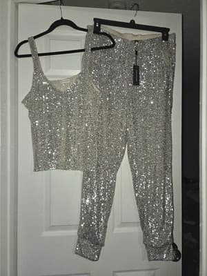 Cable & Gauge Women's Sequined Matching Top and Bottom Set Size Large NWT - Thumbnail 5