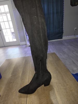 Black Suede Over-the-Knee Pointed Toe Boots with Tie Top - Thumbnail 3