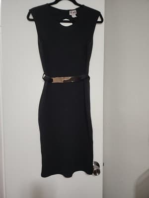 Ellen Tracy Black Sleeveless Sheath Dress with Belt - Thumbnail 3