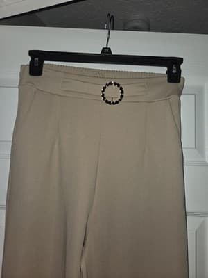 LOFT Women’s Wide Leg Drawstring Pants Beige Pockets Elastic Waist Size L NWT - Thumbnail 3