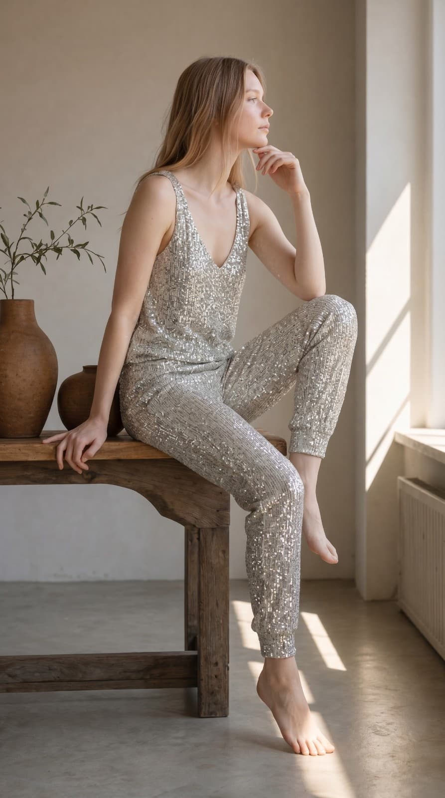 Cable & Gauge Women's Sequined Matching Top and Bottom Set Size Large NWT