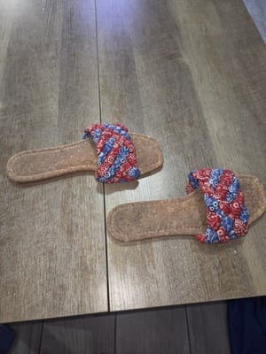 Women's Size 9 Sandals Slip On Red White and Blue Stars Stripes Patriotic