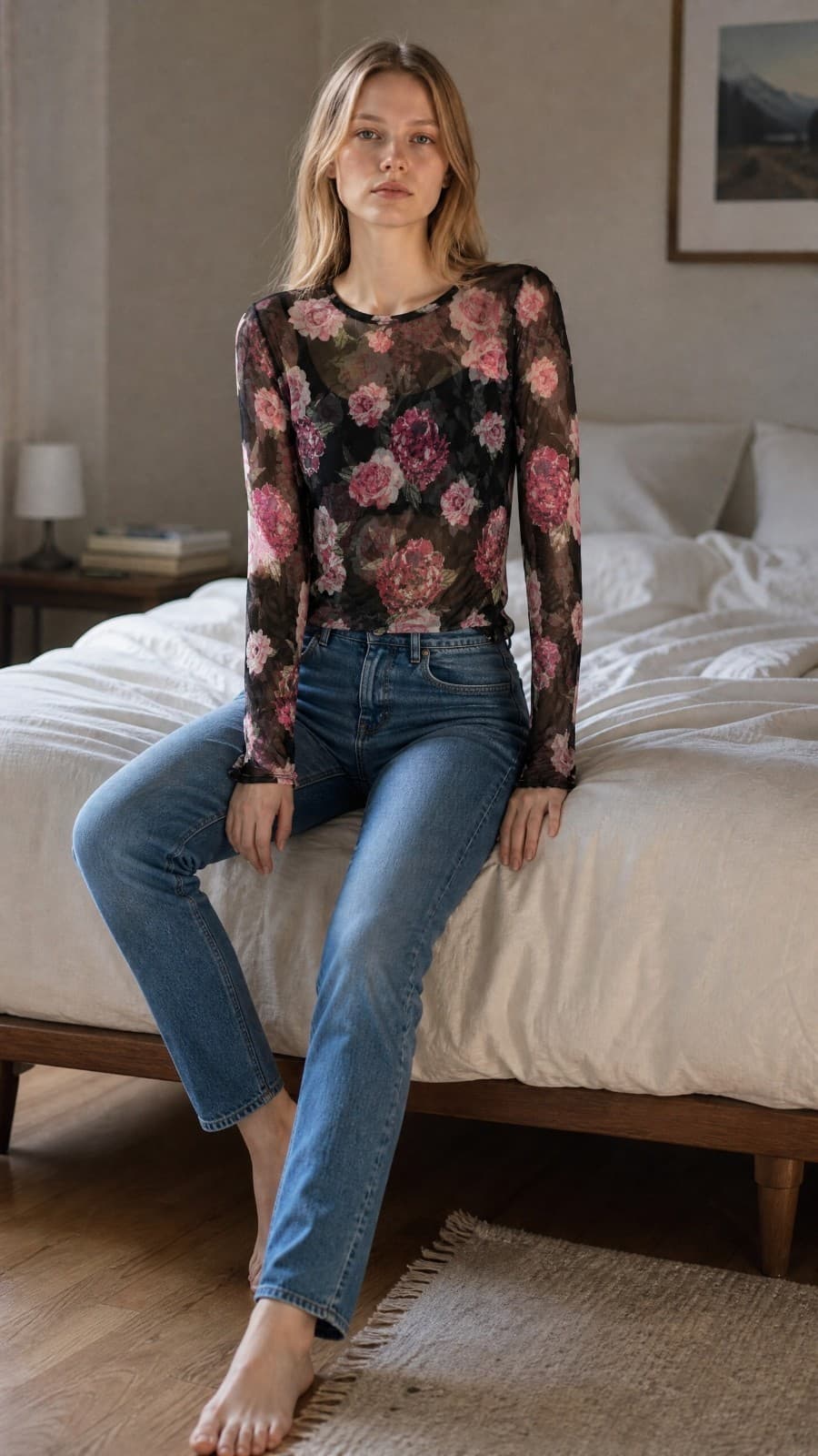 Full Circle Trends Women's Size Large Long Sleeve Crop Top Floral