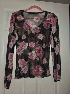 Full Circle Trends Women's Size Large Long Sleeve Crop Top Floral - Thumbnail 3