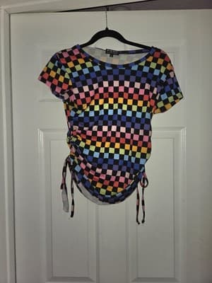 Poof New York Women's Sized Large Short Sleeve Ties On Both Sides Crop Top - Thumbnail 3