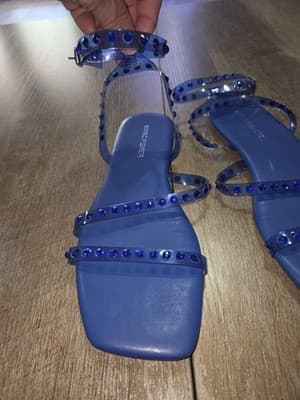 Marc Fisher Women's Blue Suede Flats Size 8.5 Studded Ankle Strap - Thumbnail 3
